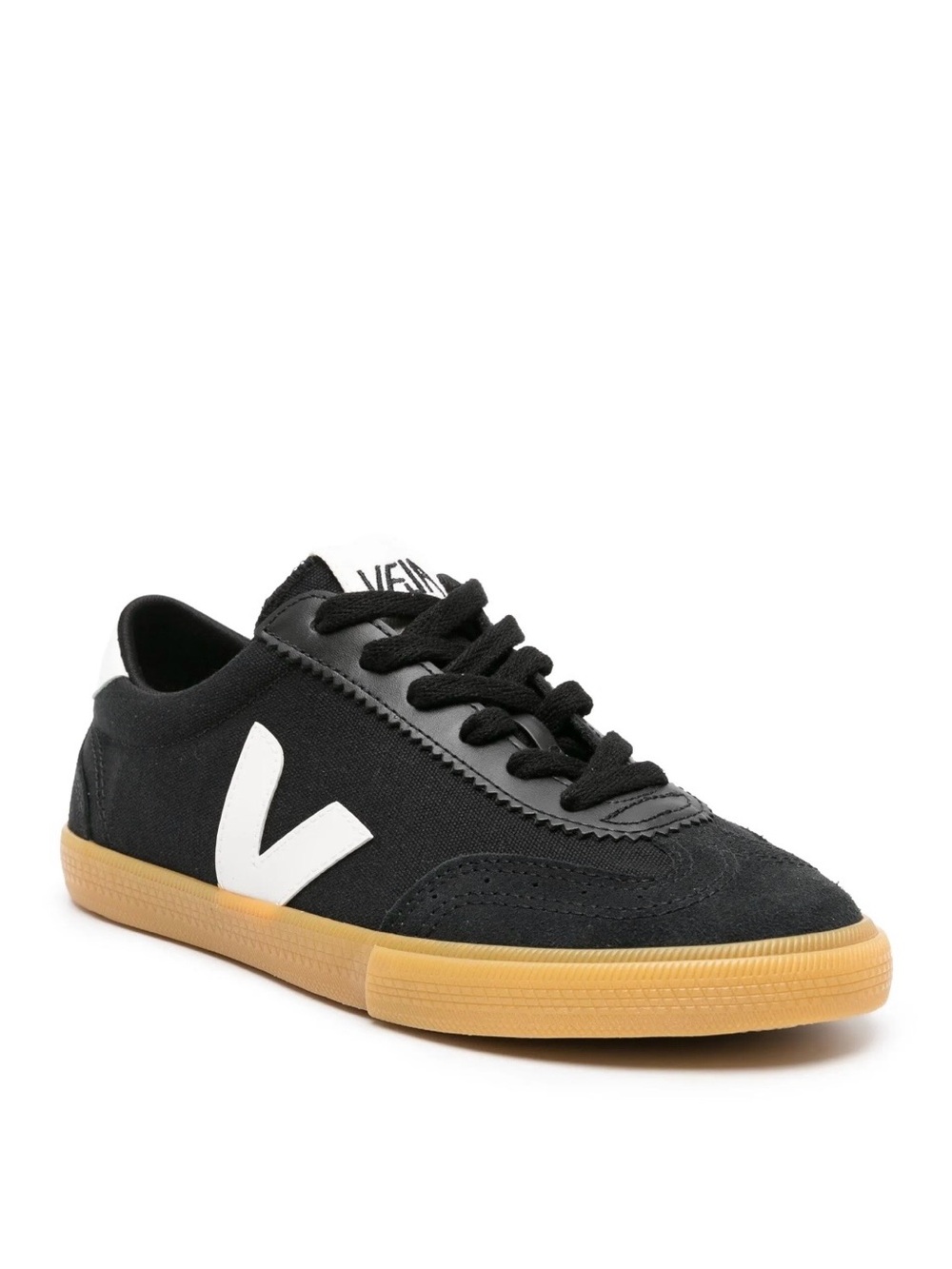 Veja Black Canvas Sneaker with White 'V' and Gum Sole
